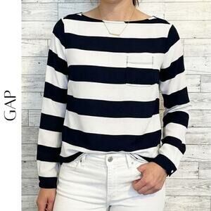 GAP Navy White Stripe Blouse XS Petite NWOT Classic